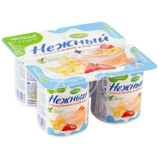 Продукт йогуртный "Нежный" с соком банана и клубники 1,2% 100г БЗМЖ