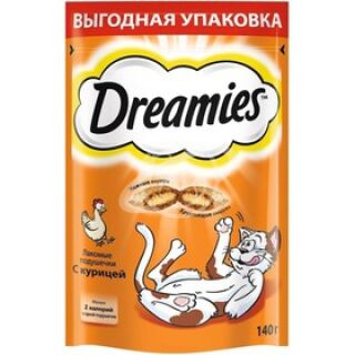 Лакомства для кошек "Dreamies" подушечки с курицей 140г