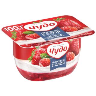 Десерт творожный взбитый "Чудо" с земляникой и клубникой 4% 100г БЗМЖ