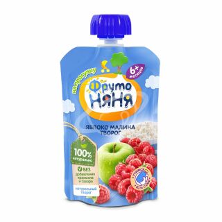 Пюре "ФрутоНяня" яблоко, малина, творог с 6 месяцев 90г