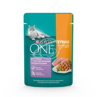 Корм для кошек с чувствительным пищеварением "PURINA ONE" курица с морковью 75г