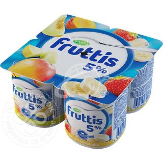 Продукт йогуртный "Fruttis" сливочный банан-клубника, дыня-манго 5% 115г БЗМЖ