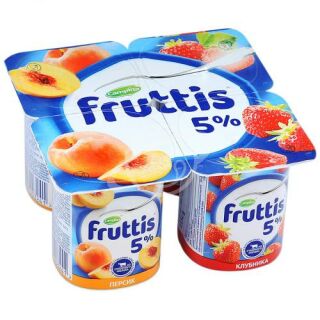 Продукт йогуртный "Fruttis" сливочный с персиком и клубникой 5% 115г БЗМЖ