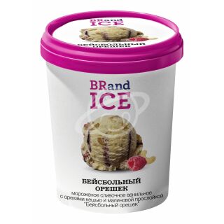 БЗМЖ Мороженое "BRand ICE" 600г сливочное Бейсбольный орешек ведро АО "БРПИ"