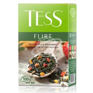 Чай "TESS" FLIRT зеленый с ароматом белого персика и клубники 100г