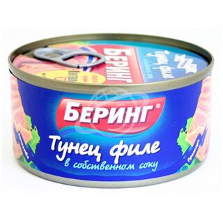 Тунец "Беринг" филе премиум в собственном соку ключ 185г