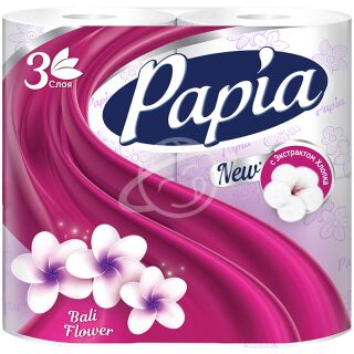 Туалетная бумага "PAPIA" балийский цветок 3-х слойная 4шт