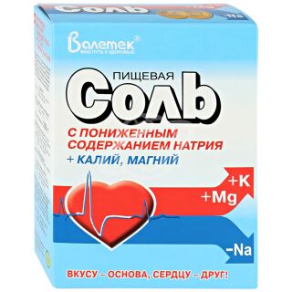 Соль пищевая "Валетек" с пониженным содержанием натрия + калий, магний 350г