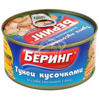 Тунец "Беринг" кусочки в собственном соку ключ 185г