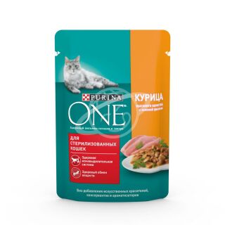 Корм для стерилизованных кошек "PURINA ONE" курица с зеленой фасолью 75г