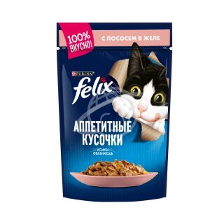 Корм для кошек "Felix" аппетитные кусочки с лососем в желе 85г